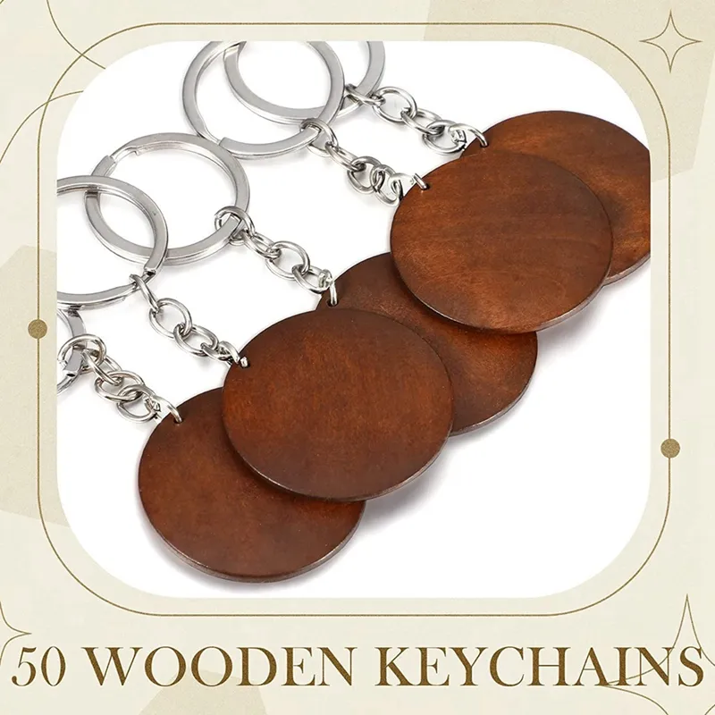 50 Pack Wooden Keychain Blanks Wood Keychain Blank Wooden Keychain