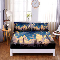 White Clouds Digital Printed 3pc Polyester Fitted Sheet Mattress Cover Four Corners with Elastic Band Bed Sheet Pillowcases