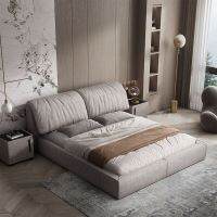 HOMIE LIFE Fabric Bed frosted Fabric เตียงติดพื้น Solid Wood เตียงติดพื้น ฐานเตียง 6 ฟุต 5 ฟุต H08