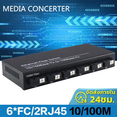 🔥ส่งไวจากไทย🔥 ตัวแปลงสื่อ Media Converter Fast Ethernet Switch Converter 2 RJ45 and 6 SC Fiber Port 10/100M EU Adapter