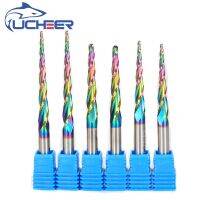 Ucheer HRC60 4mm 6mm Tapered Ball Bose Milling Cutter พร้อมเคลือบสีรุ้ง 2 ขลุ่ยแกะสลักเราเตอร์ Bits Mteal Wood End Mills