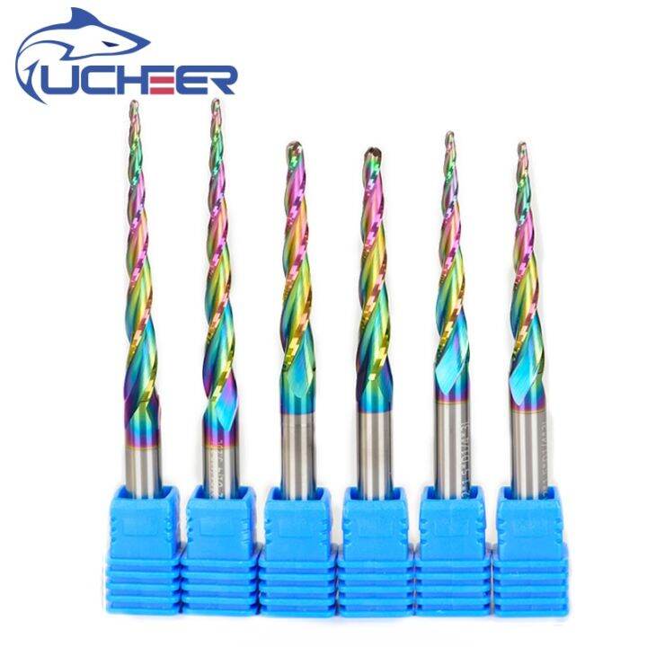 ucheer-hrc60-4mm-6mm-tapered-ball-bose-milling-cutter-พร้อมเคลือบสีรุ้ง-2-ขลุ่ยแกะสลักเราเตอร์-bits-mteal-wood-end-mills