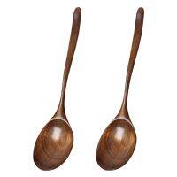 Vintage Chinese Style Handcrafted Wooden Soup Spoon Set of 2, for Dinner, Salad Desserts, Snacks, Rice, Soup, Fruit