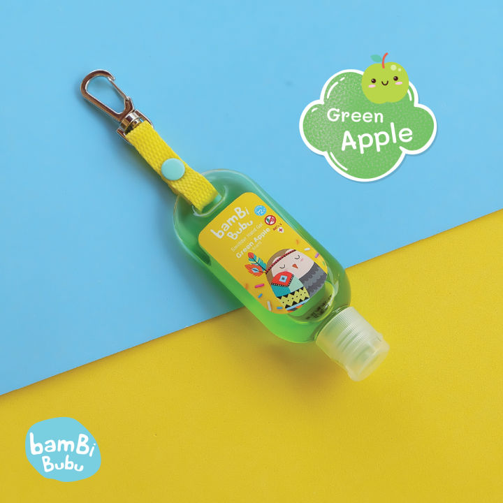 bambi-bubu-แบบห้อยกระเป๋า-เจลล้างมือแอลกอฮอล์สำหรับเด็ก-กลิ่น-green-apple-ขนาด-30ml