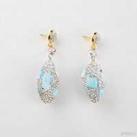 ZHEN-D Jewelry Natural Blue Larimar Cubic Zirconia CZ pave Shining Earrings Beautiful Grace Gift Valentines Day for Girl Women