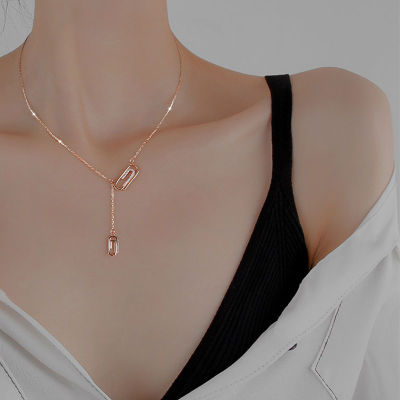 ANENJERY 925 Sterling Silver Paper Clip Necklace for Women Hot Fashion Geometric Clavicle Chain Jewelry Gifts S-N751
