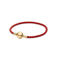 925 Sterling silver gold leather rope red single loop round head Fit European Charm Bracelet for Women DIY Jewelry Making