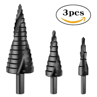 CIFbuy 3pcs/set 4-12/20/32mm HSS Cobalt Step Drill Bit Set Spiral Metal Cone Triangle Shank Hole Cutter Metal Drills Metalworking Tools