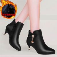 COD dsdgfhgfsdsss High-heeled ankle boots womens new style plus velvet pointed toe womens shoes autumn and winter womens boots mid-heel