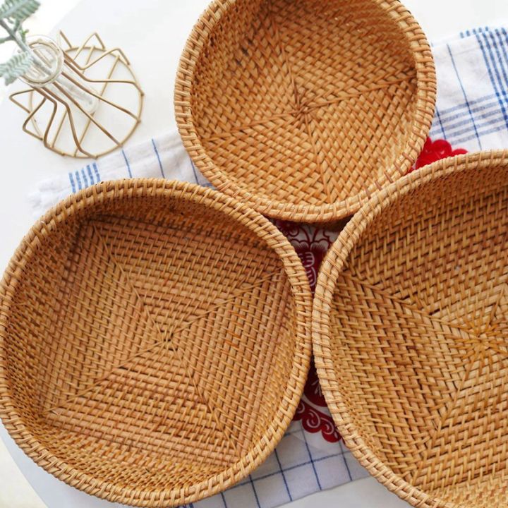 handwoven-rattan-storage-tray-set-round-wicker-basket-bread-food-plate-fruit-cake-platter-dinner-serving-tray