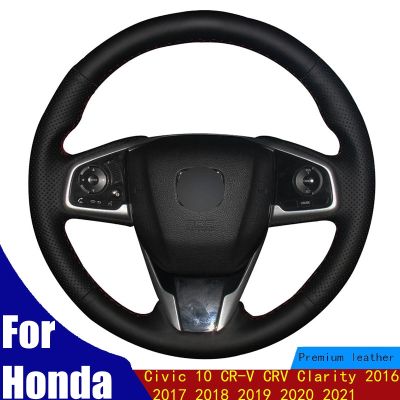 Car Steering Wheel Cover Black PU Faux Leather Hand-stitched For Honda Civic 10 CR-V CRV Clarity 2016 2017 2018 2019 2020 2021