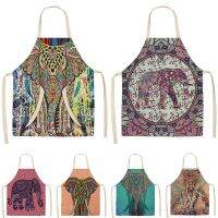 1Pcs Elephant Pattern Kitchen Aprons Unisex Cotton Linen Bibs Home Cooking Baking Coffee Shop Cleaning Accessory 53*65cm MA0010