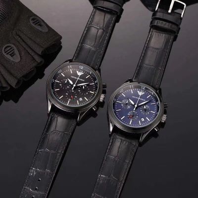 เดิม Armani นาฬิกาผู้ชายที่มีคุณภาพสูงผู้ชายควอตซ์นาฬิกาหนังสีน้ำตาลสายนาฬิกาข้อมือสำหรับผู้ชายแฟชั่นสบายๆสไตล์