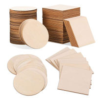 50pcs Blank Wood Slices 4x4 Inches Unfinished Wood Pieces Square and Round Wooden for DIY Coaster Arts Painting Staining Crafts