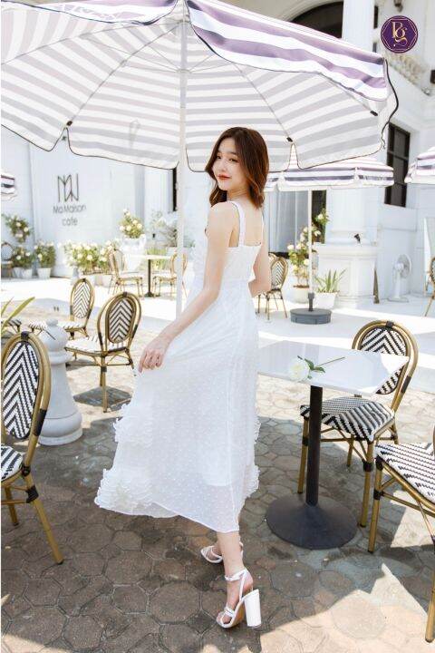 pearl-white-dress-เดรสสีขาวล้วนผ้าชีฟองมี-texture-แต่งระบายขอบไข่มุกสุดเรียบหรู-สวย-ใส่ง่าย-ผ้าใส่สบาย-ใส่ได้ทุกโอกาส