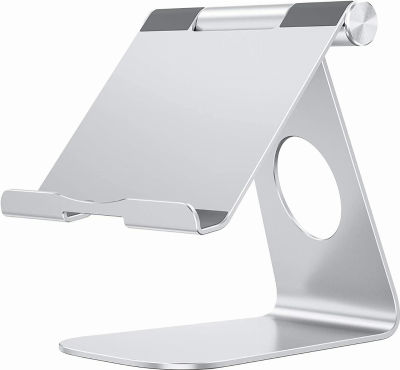OMOTON Tablet Stand Holder Adjustable, T1 Desktop Aluminum Tablet Dock Cradle Accessories Compatible with iPad Air/Mini, iPad 10.2/9.7, iPad Pro 11/12.9, Samsung Tab and More, Silver