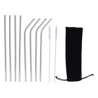 Reusable Drinking Straw Food Grade Stainless Steel Straight Bent Straw Cleaning Brushes Set Specialty Glassware