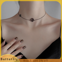 Butterfly สร้อยคอดอกคามิเลียสไตล์เกาหลีสร้อยคอสั้นแบบโกธิคสีดำกุหลาบคอสายโซ่โชกเกอร์คอปกเสื้อปาร์ตี้เครื่องประดับสวยงามของขวัญ