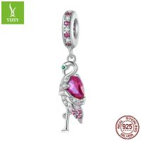 [COD] zircon rose red flamingo diy bracelet pendant European and popular s925 silver beaded accessories