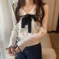 White Blouse Women Long Sleeve Knitted Shirt Korean Style Fashion Slim Tops 2023 New