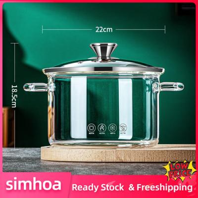 Simhoa กระทะหม้อสำเร็จรูปสำหรับซุปพาสต้าแก้วทนความร้อนได้แก้วบอโรซิลิเกตทรงสูง
