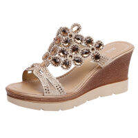 [KKL] ผู้หญิงฤดูร้อน Peep Toe Breathable ชายหาดรองเท้าแตะ Rhinestone SLIP-ON รองเท้า Wedges