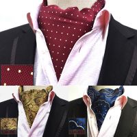 Ricnais New Quality Men 39;s Ascot Neck tie Vintage Paisley Floral Jacquard Silk Necktie Cravat Tie Scrunch Self British style