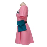 Bulma Cosplay Costume Pink Dress Headwear Purple Scarf Belt Bag Full Set For Womens Halloween Cosplay Costume