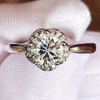 Wholesale Size 6.5mm Real Moissanite Ring One Carat Flower Design 1CT Gemstone Diamond Ring Adjustable Resizable 925 Silver