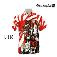 ?ส่งฟรี?เชิ้ตแขนสั้น งานต่อลาย mr-Junko ผ้าซาติน นิ่มใส่สบายไม่ร้อน L-118