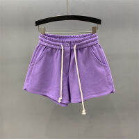 2023 Summer New Purple Elastic Waist Casual Sports Shorts Womens Loose and Slim A-line Wide Leg Pants Hot Pants