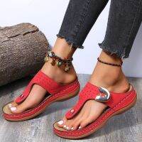 clip toe is cool procrastinate female 2022 new round head hollow buckle wedge comfortable pure flip-flops