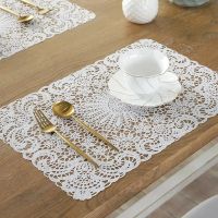 4pc European Lace Hollow Placemats Modern Restaurant Table Decoration PVC Meal Mat Anti-hot Dining Tablemats White Wedding Decor