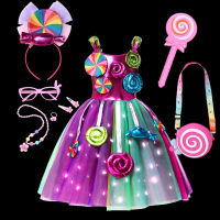 Rainbow Sweet Lollipop Candy ชุดเด็ก Carnival Party สาววันเกิดเครื่องแต่งกายแฟนซี LED Light Tutu เด็กงานแต่งงาน Clothes