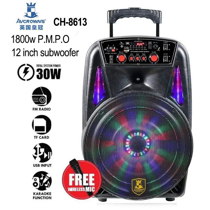 Avcrowns CH-8613 12inch Woofer Bluetooth Trolley Speaker 1800w With ...