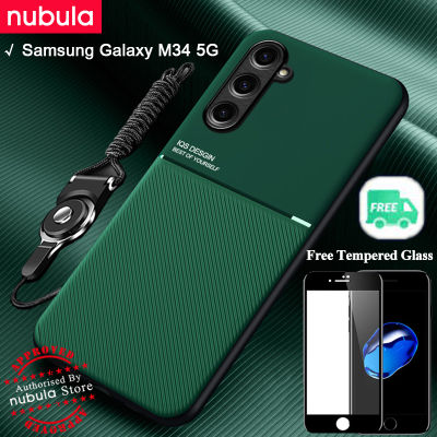 NUBULA เคสโทรศัพท์ Samsung Galaxy M34 5G (6.5 ") นิ้ว,เคสกระจกนิรภัยหนังนิ่มให้ความรู้สึกเคส Hp Galaxy M34โทรศัพท์มือถือฝาหลังดูดติดรถยนต์กันกระแทกขาตั้งสายคล้องมือชุดทำความสะอาดหน้าจอฝาครอบด้านหลังสำหรับ Samsung Galaxy M34 5G