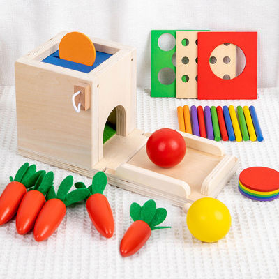 ชุดของเล่นไม้ของเล่น Montessori รวมกระปุกออมสินเก็บเกี่ยวแครอทไม้ขีดและเกมวางลูกบอล Montessori ไม้ของเล่นเด็กการเรียนรู้ก่อนการศึกษาของเล่น