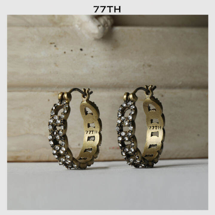 77th-crystals-chain-brass-earrings-ต่างหูห่วงรูปโซ่ประดับคริสตัลสีทองเหลือง