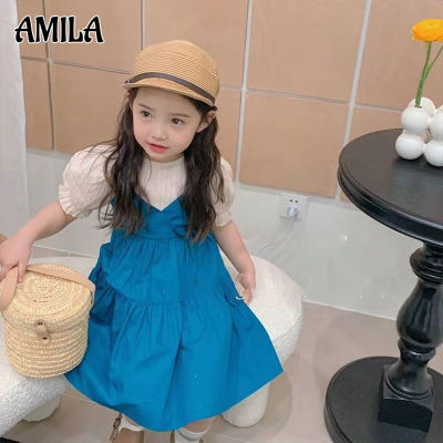 AMILA ชุดเดรสปลอม2ชิ้นของเด็กผู้หญิง,เดรสแบบเจ้าหญิงตัวเล็กและกลางเวอร์ชันเกาหลี