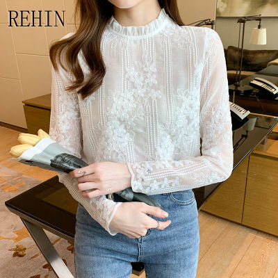 REHIN เสื้อผู้หญิงแขนยาวอุตสาหกรรมหนักปักลายดีไซน์หรูหรา,เสื้อแฟชั่นใหม่ฤดูใบไม้ผลิ