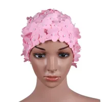 1pc Swimming Cap Women Pearl Sewed Floral Elastic Breathable Quick Dry Bathing Hat Sportswear For Long Hair Swim CapsTH