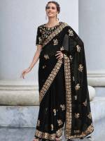 SAREE :Fabric: Heavy Georgette   WORK : Beautiful C pallu Sequance Embroidery Work with tussels in border *⭕ BLOUSE*- Heavy Mono Banglori with front and back sequins work  ?Every saree has a story and this 1381