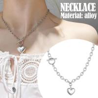 Womens Fashion Vintage Style Heart Pendant Round Chain Necklace Women Accessories Fashion K-pop Necklace Idol J6K8