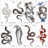 Rocooart Big Size Black Snake Temporary Tattoo Stickers For Women Men Body Waist Waterproof Fake Tatto 3D Cobra Snake Tattoos Stickers