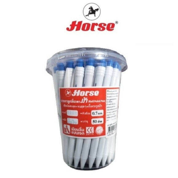 horse-ตราม้า-ปากกาลูกลื่นกด-h-3000-หลากสี-จำนวน-50-ด้าม-กระป๋อง