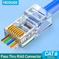 ☞❃✺ Hoolnx RJ45 Connector Pass Through CAT6A CAT6 50U Gold Plated Modular Plug for UTP STP 23-26AWG Solid or Stranded Ethernet Cable