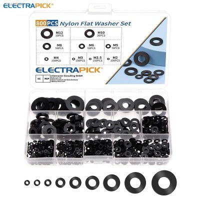 ◆△☍ ELECTRAPICK 800/500pcs Nylon Washer Insulation Spacers Seals Black Flat Washers Set Gasket Ring M2 M2.5 M3 M4 M5 M6 M8 M10 M12