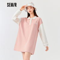 Semir ชุดผู้หญิงโปโลคอคมชัดสีเย็บชุดกีฬาไหล่หลวมจดหมายถักชุดวิทยาลัยสไตล์