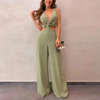 Women Casual Jumpsuits Summer Solid V-Neck Sleeveless Sexy Hollow Out Overalls Jumpsuit Lady  New Slim Lightly Cooked Style