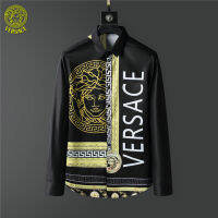 ♥(ภาพจริง)♥2023ใหม่ Versace∮ Men S Fit อย่างเป็นทางการเสื้อแขนยาวเสื้อหล่อฤดูใบไม้ร่วงที่มีคุณภาพสูงแฟชั่นโลโก้แบบพิมพ์ผ้าฝ้ายเสื้อด้านบนสบ